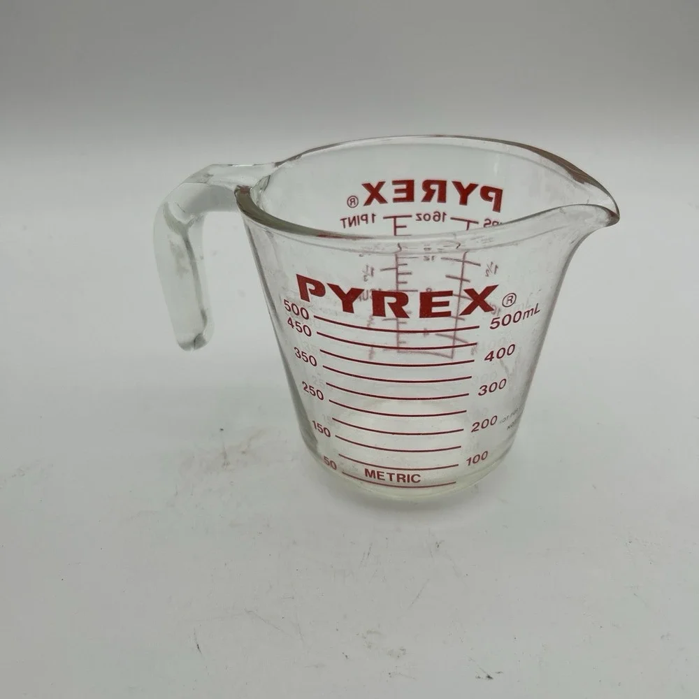 Vintage Pyrex 516 2 Cup Glass Measuring Cup Red Print Corning NY USA